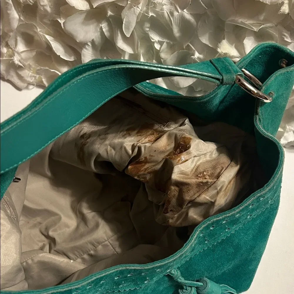 Burberry Teal Suede Hobo Bag